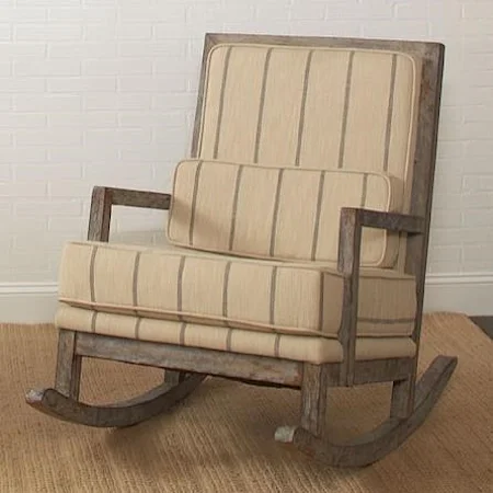 Wood Rocker Chair with Striped Upholstered Seat and Back